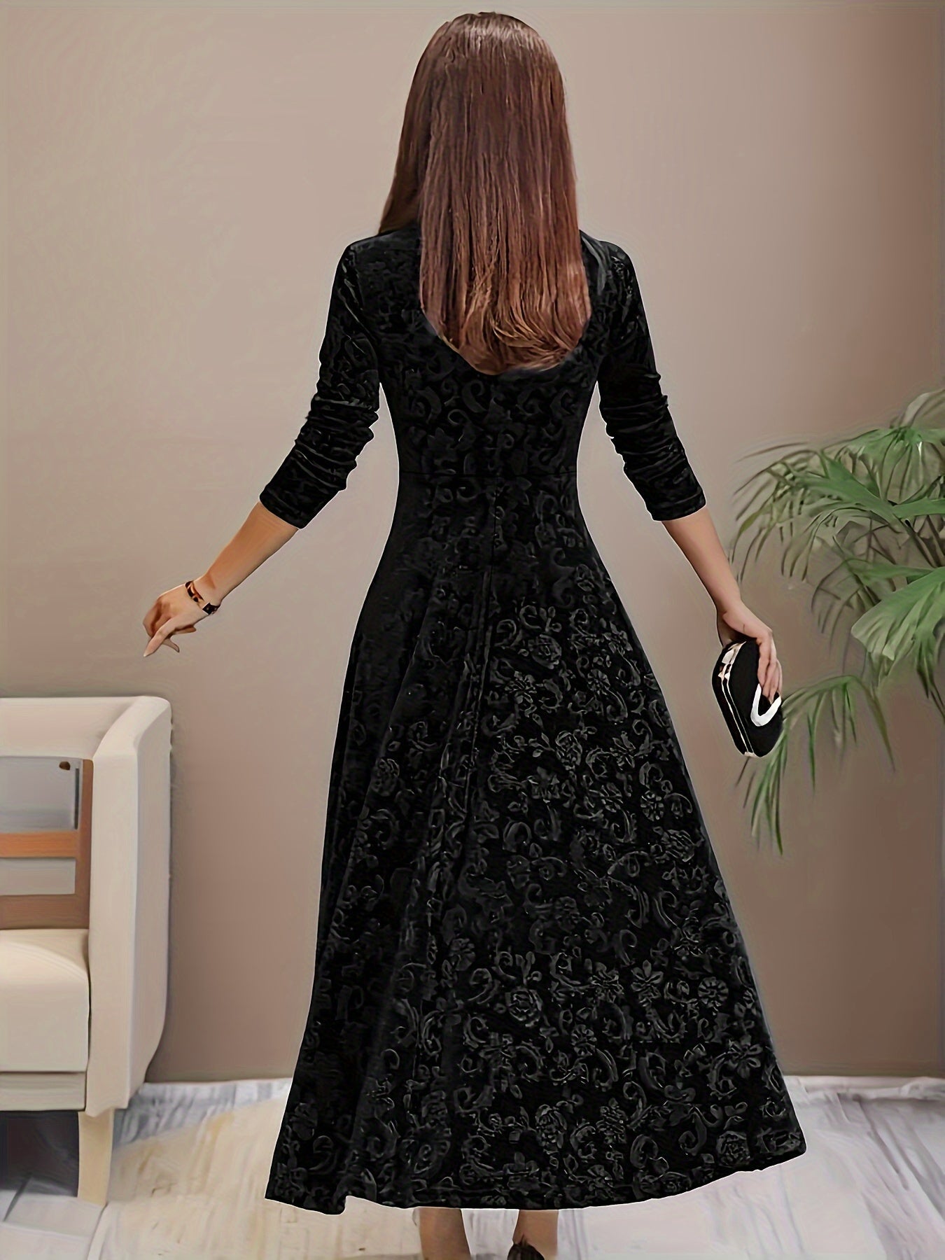 Violet | Women's Long Sleeve Velvet Maxi Dress