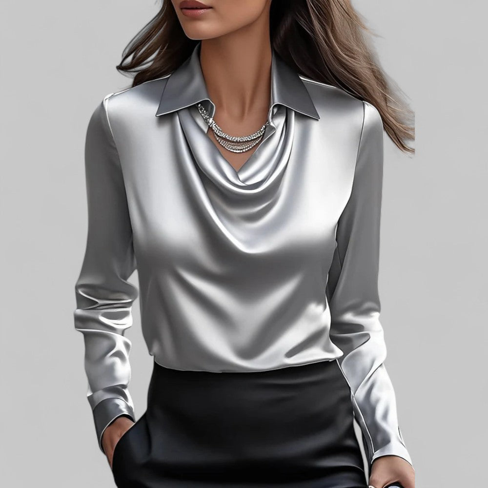 Vera | Women's Satin Draped Long Sleeve Top