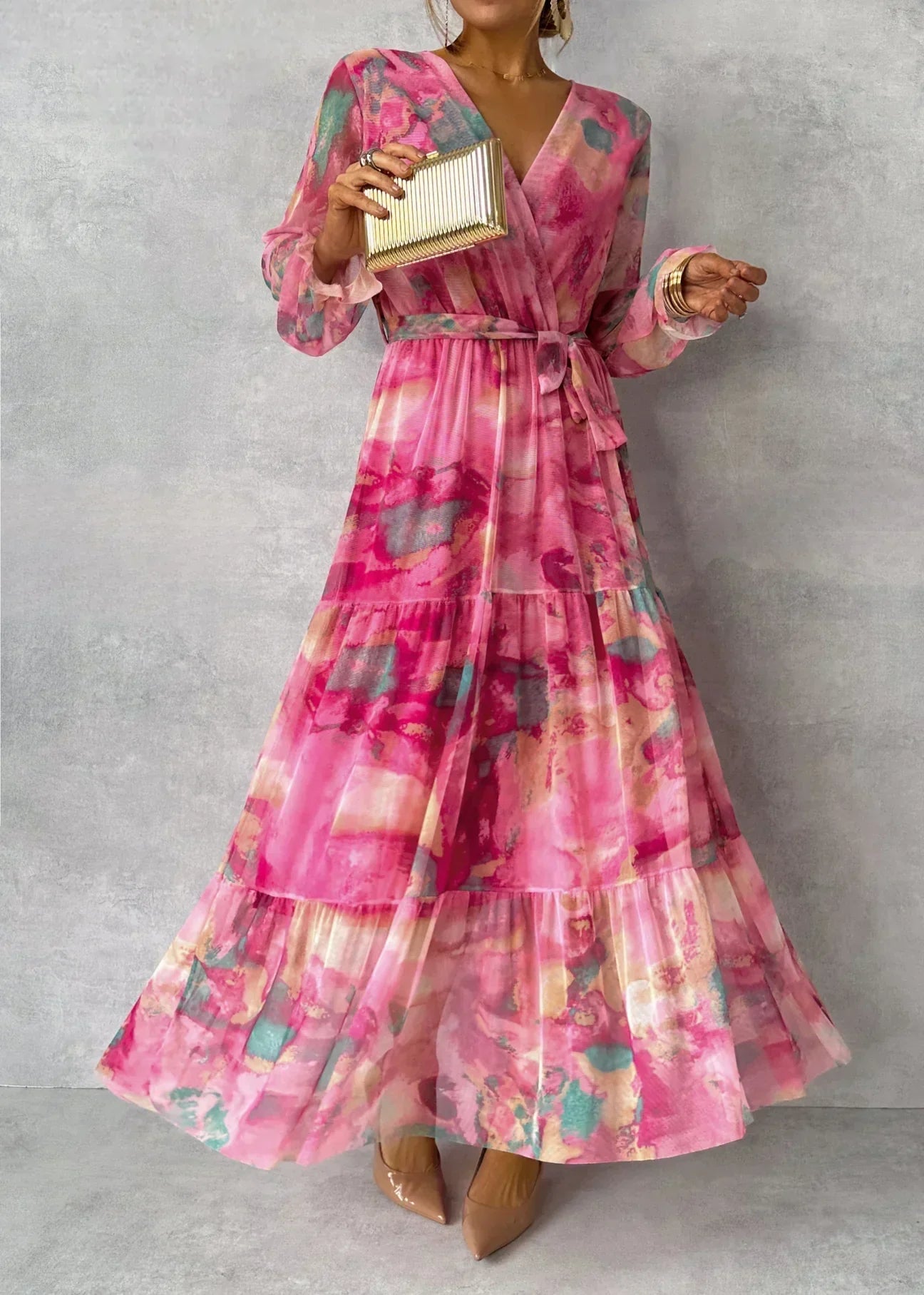 Soraya | Women's Floral Wrap Style Long Dress