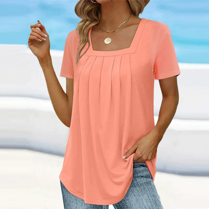 Nina | Women's Square Neck Pleated Front Blouse
