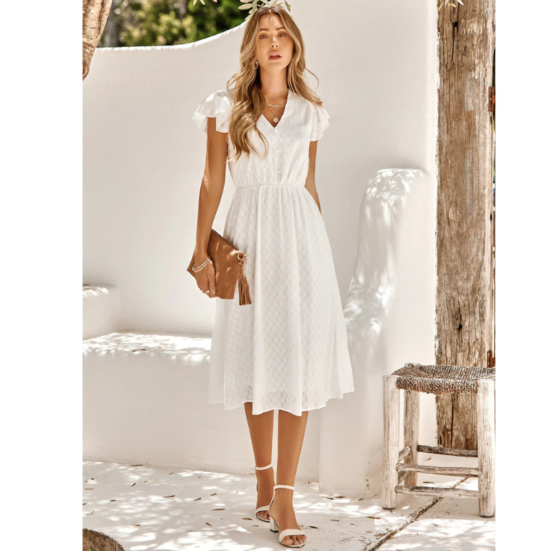 Lily | Women's Short Sleeve Ruffle Detail Midi Dress