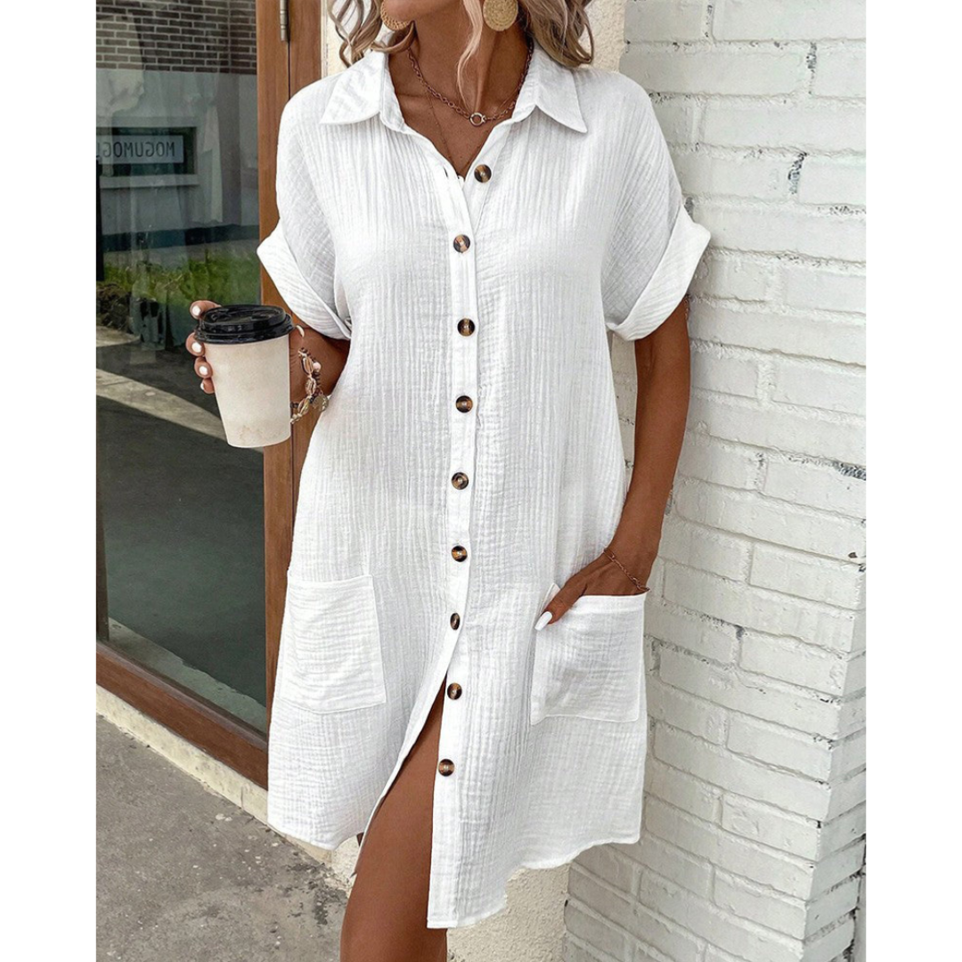 Lena | Women's V-Neck Button Front Short Dress