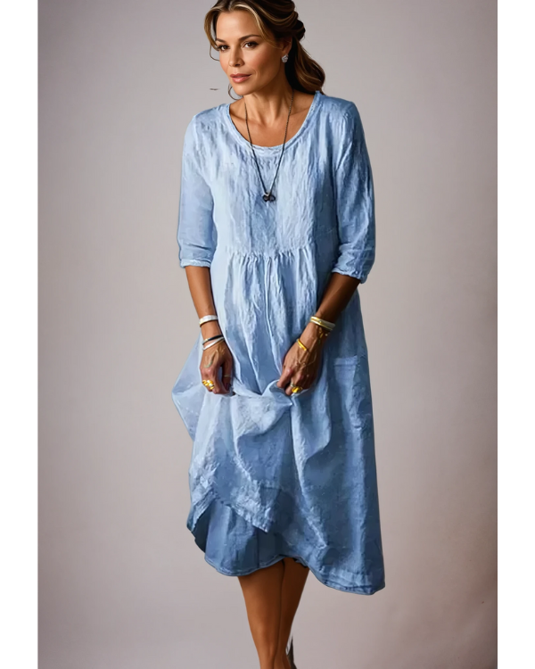 Elara | Women's Round Neck 3/4 Sleeve Midi Dress