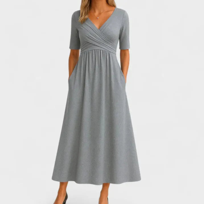 Capria | Women's Wrap Style V-Neck Midi Dress