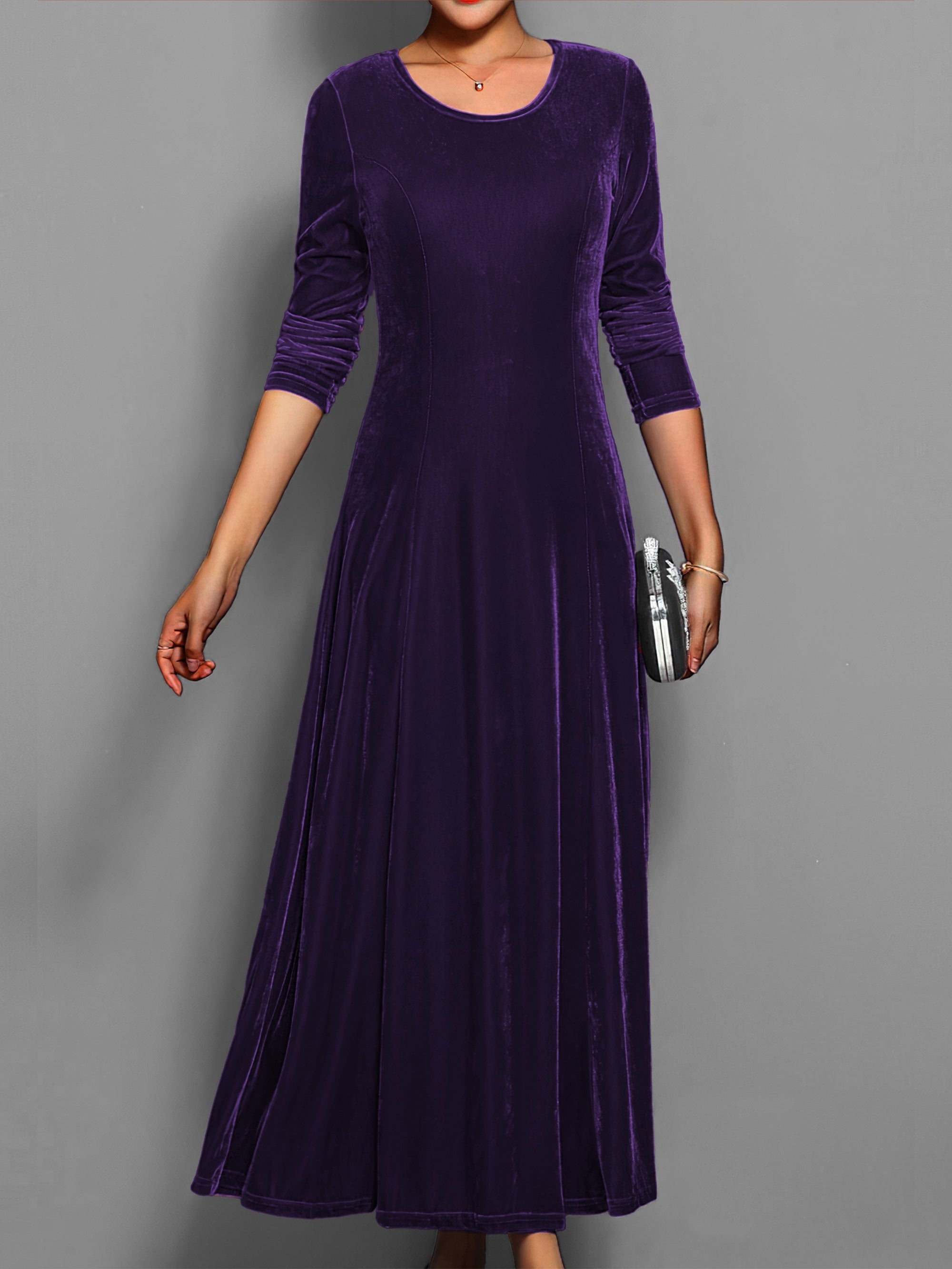 Elisea | Women's Long Sleeve Velvet Maxi Dress