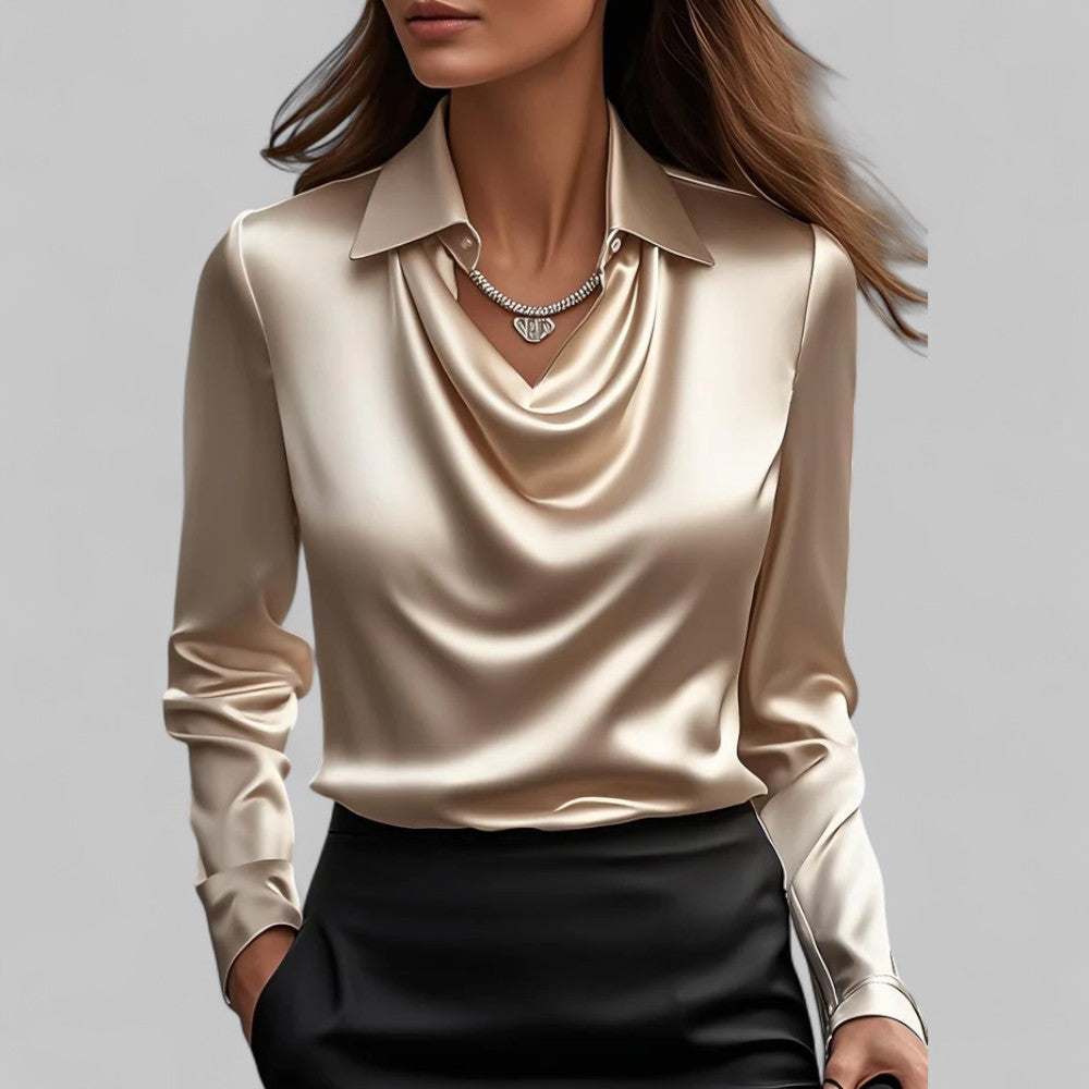 Vera | Women's Satin Draped Long Sleeve Top