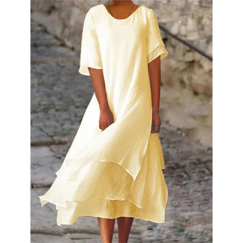 Nina | Women's Layered Flowy Short Sleeve Midi Dress
