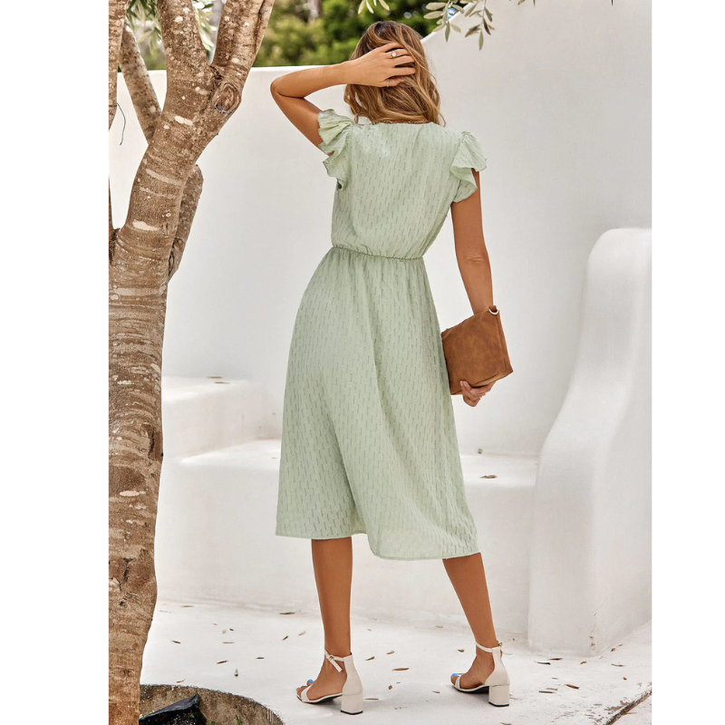 Lily | Women's Short Sleeve Ruffle Detail Midi Dress
