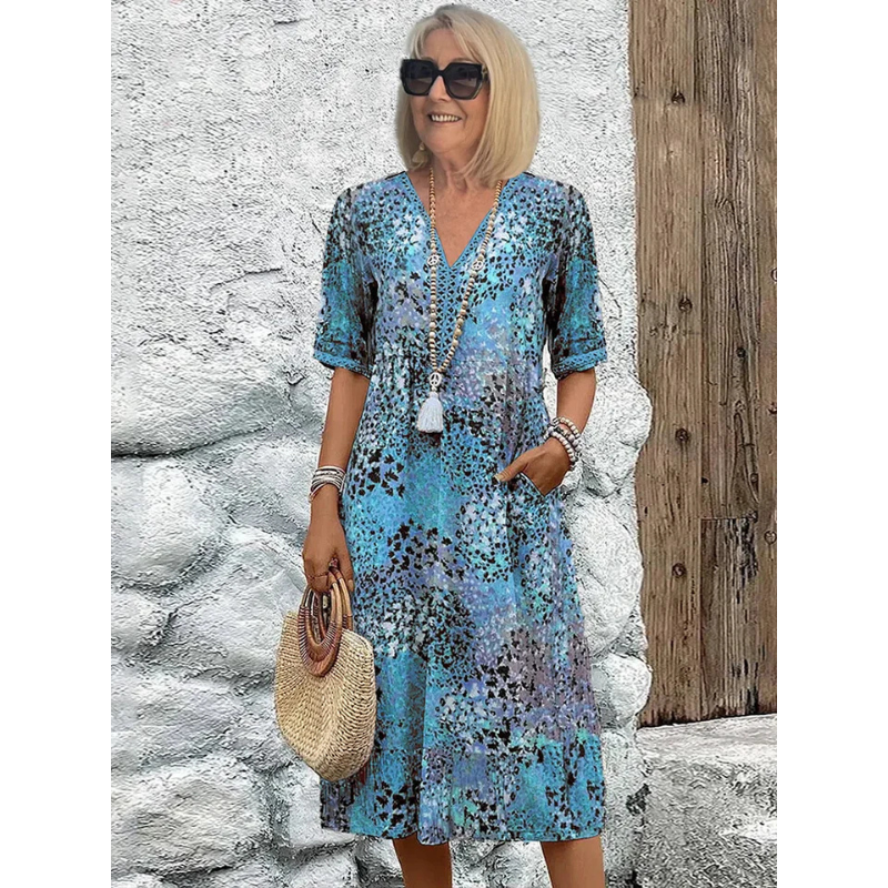 Avery | Women's Relaxed Fit Printed 3/4 Sleeve Midi Dress
