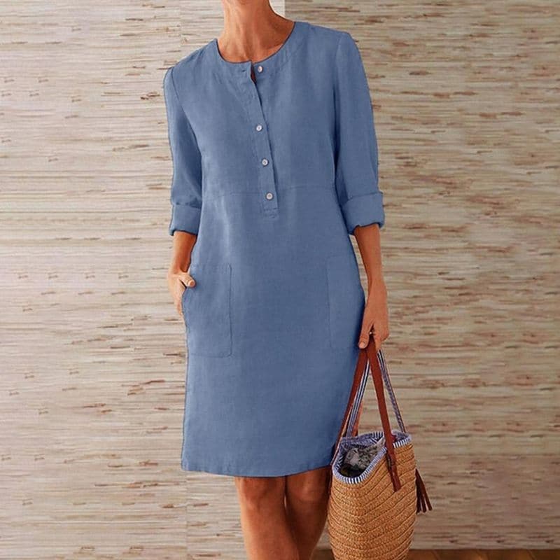 Elise | Women's Button Front Pocket Shift Dress
