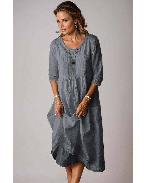 Elara | Women's Round Neck 3/4 Sleeve Midi Dress
