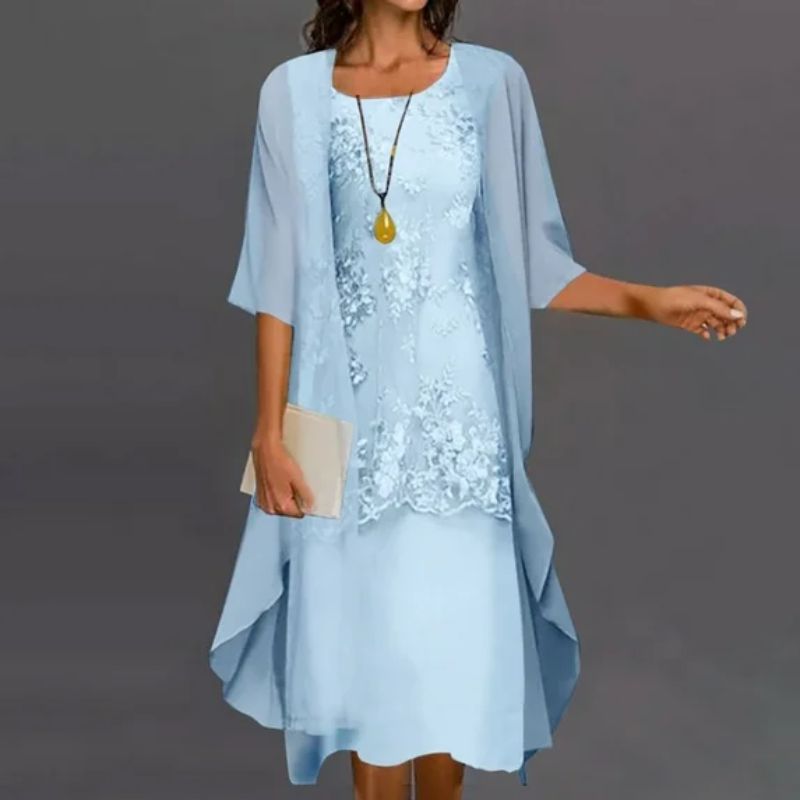 Clara | Women's Lace Overlay Midi Dress And Cardigan Set