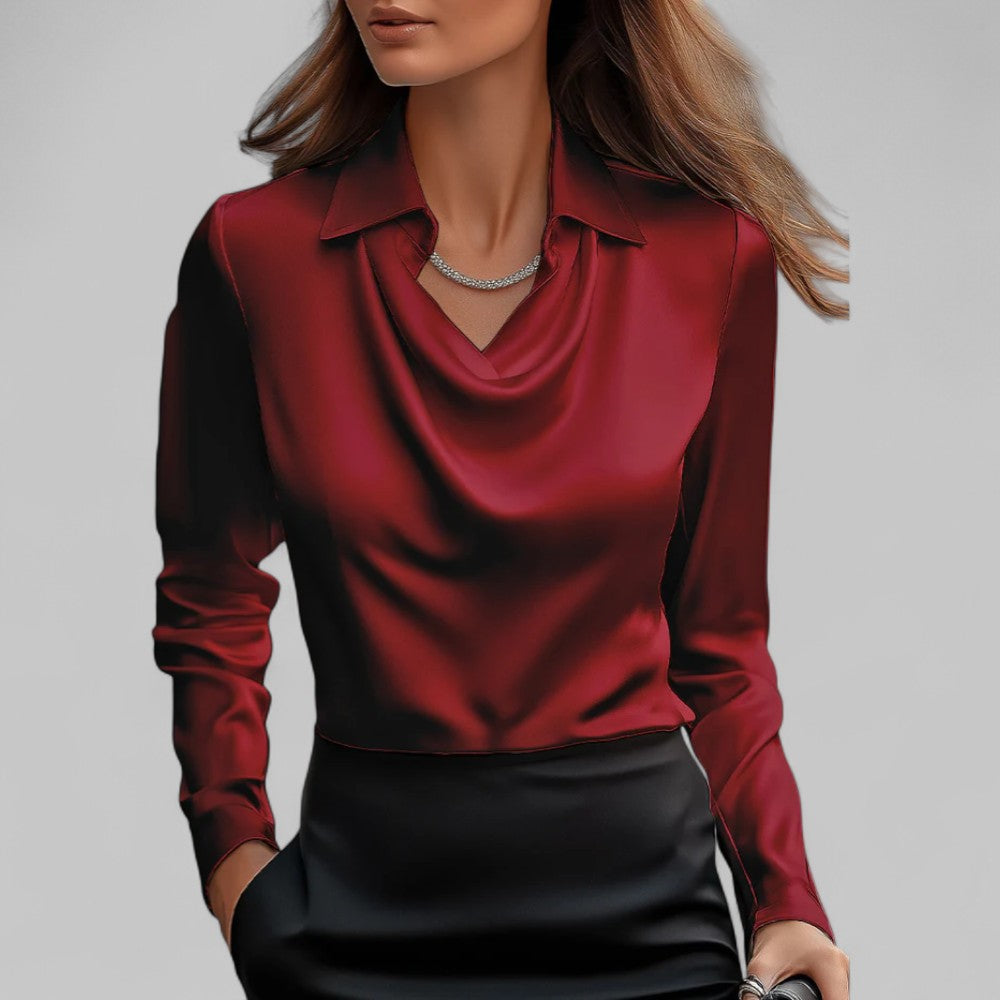 Vera | Women's Satin Draped Long Sleeve Top