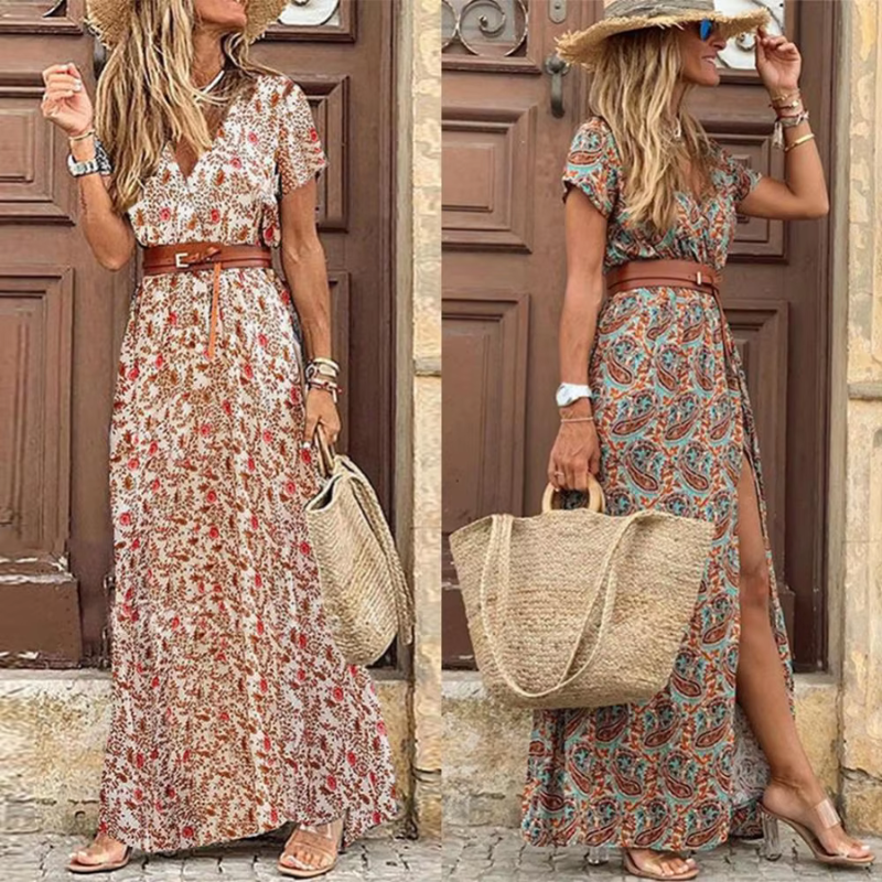 Elysia | Women's Belted Floral Maxi Dress