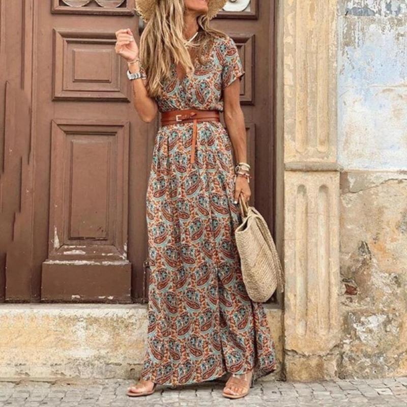 Elysia | Women's Belted Floral Maxi Dress