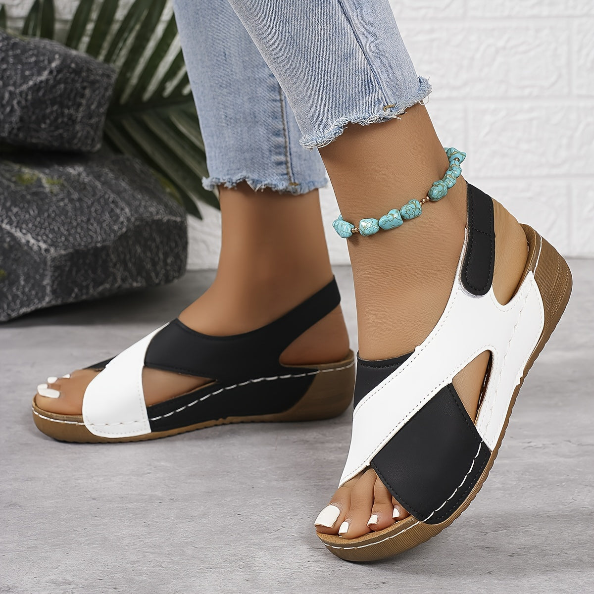 Zoe | Women's Color Block Cross Strap Wedge Sandals