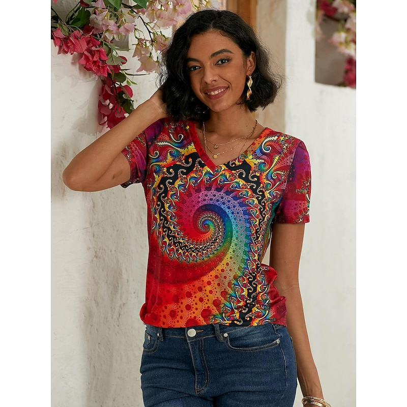 Nadia | Women's Printed V-Neck Short Sleeve Summer Top