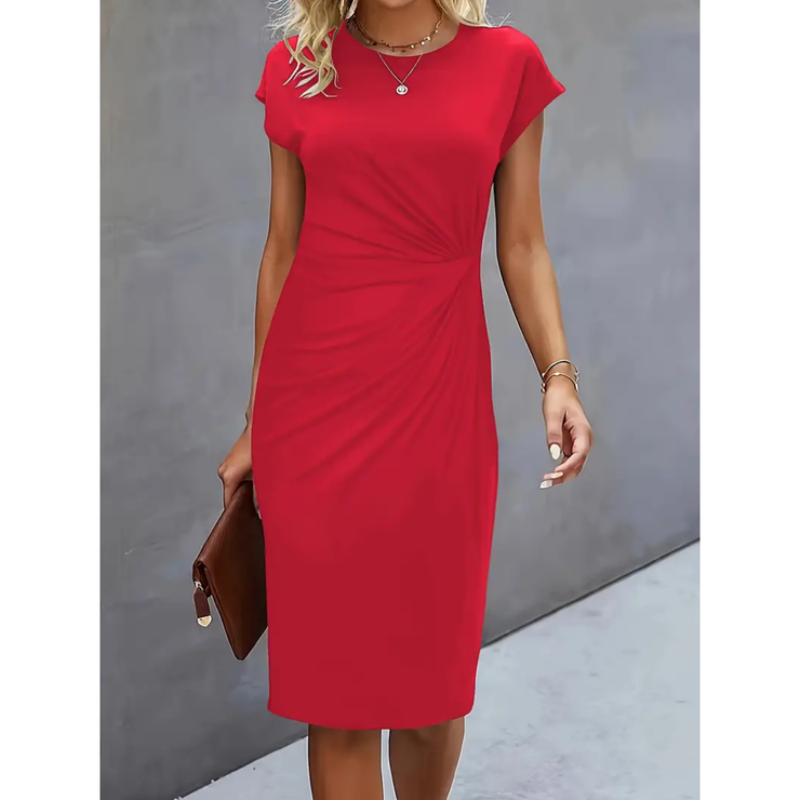 Amelia | Women's Ruched Waist Fitted Midi Dress
