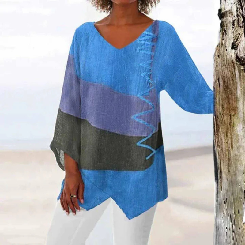 Nadia | Women's Relaxed Striped V-Neck Tunic Blouse