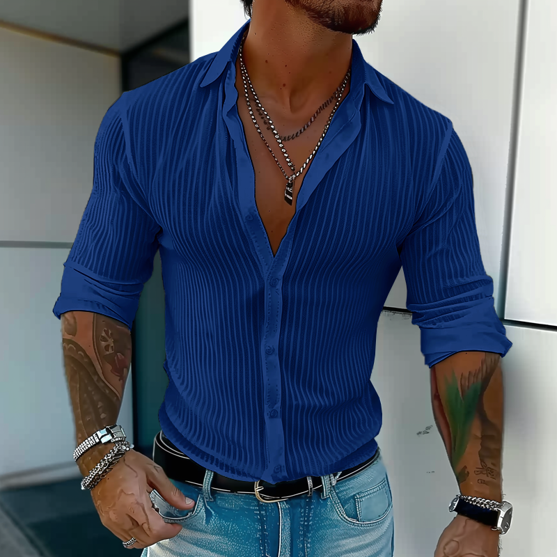 Zayn | Men's Slim Fit Ribbed Linen Casual Shirt