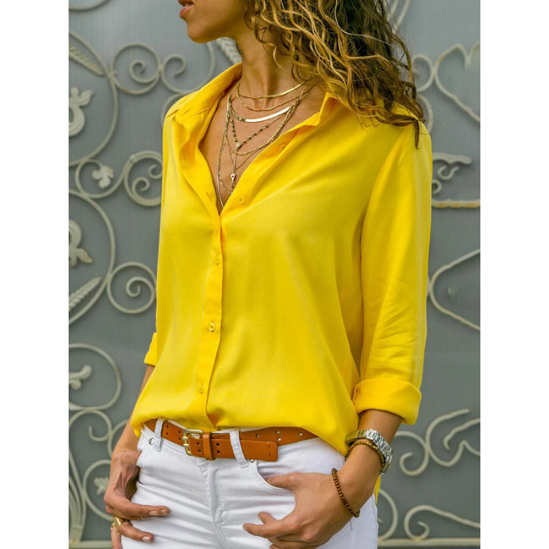 Alina | Women's Long Sleeve Button Front Chiffon Blouse