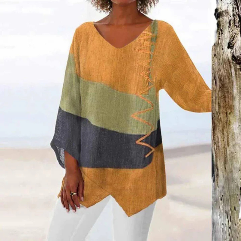Amara | Women's Colour Block V-Neck Long Sleeve Tunic