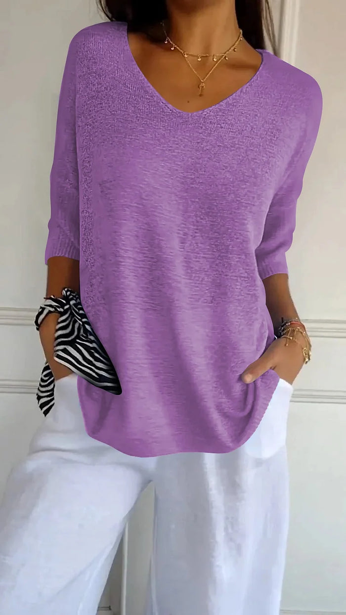 Sophie | Women's Knit V-Neck Three Quarter Sleeve Top