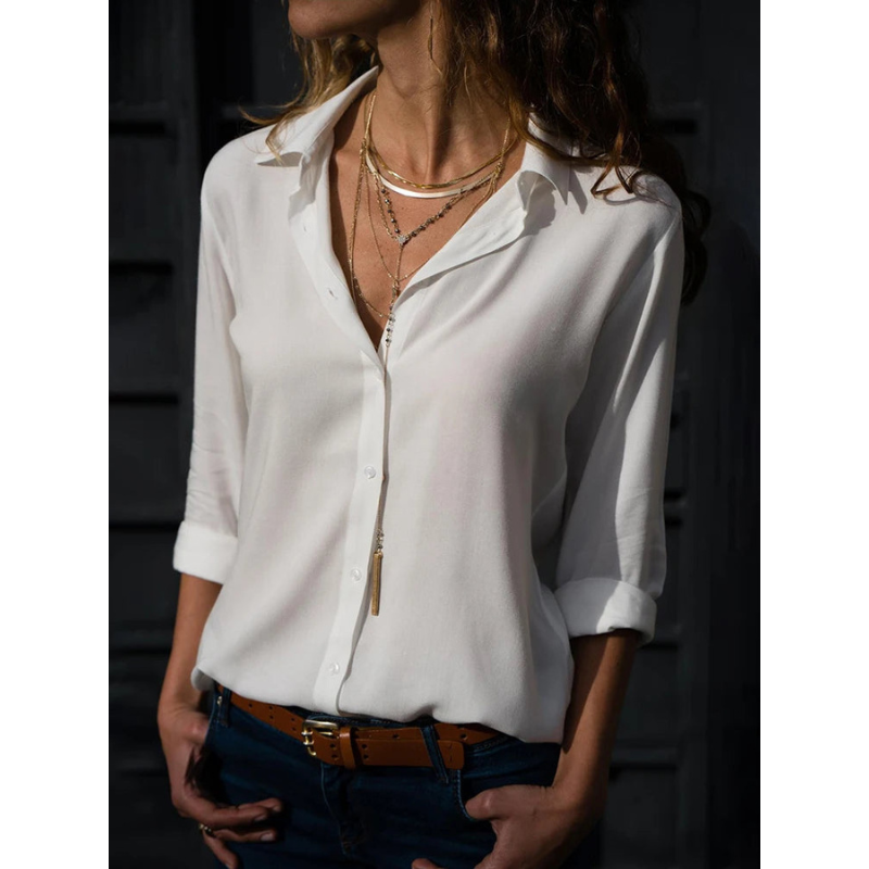 Alina | Women's Long Sleeve Button Front Chiffon Blouse
