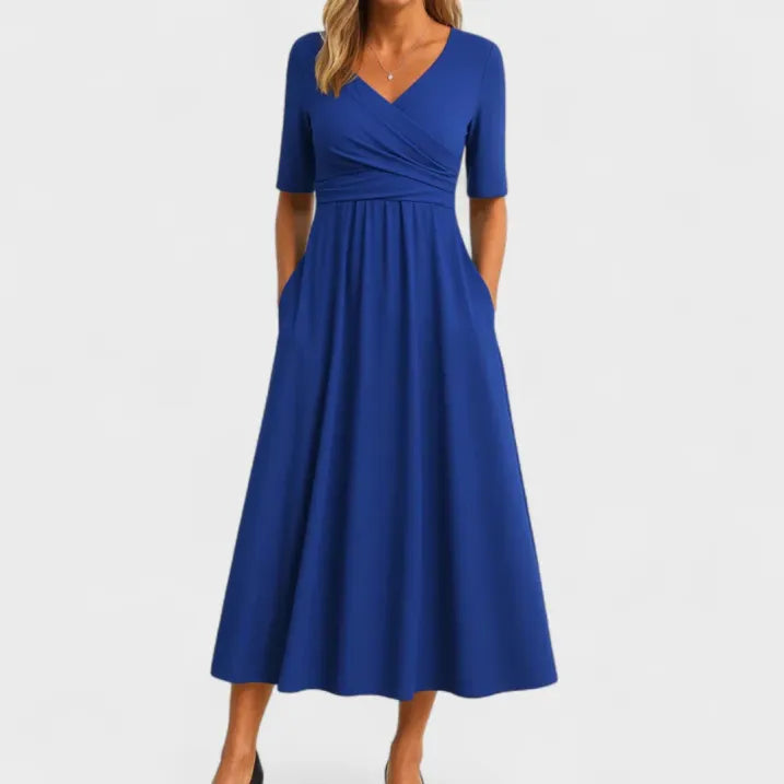 Capria | Women's Wrap Style V-Neck Midi Dress