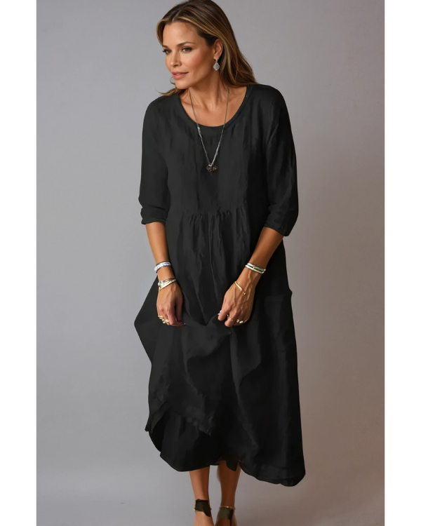 Elara | Women's Round Neck 3/4 Sleeve Midi Dress
