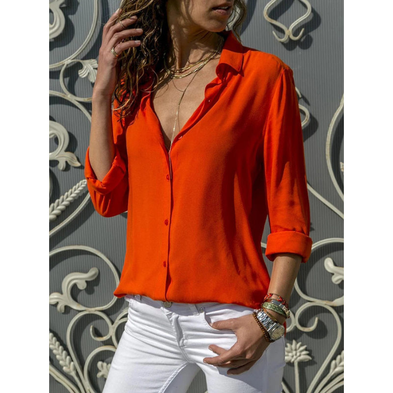 Alina | Women's Long Sleeve Button Front Chiffon Blouse