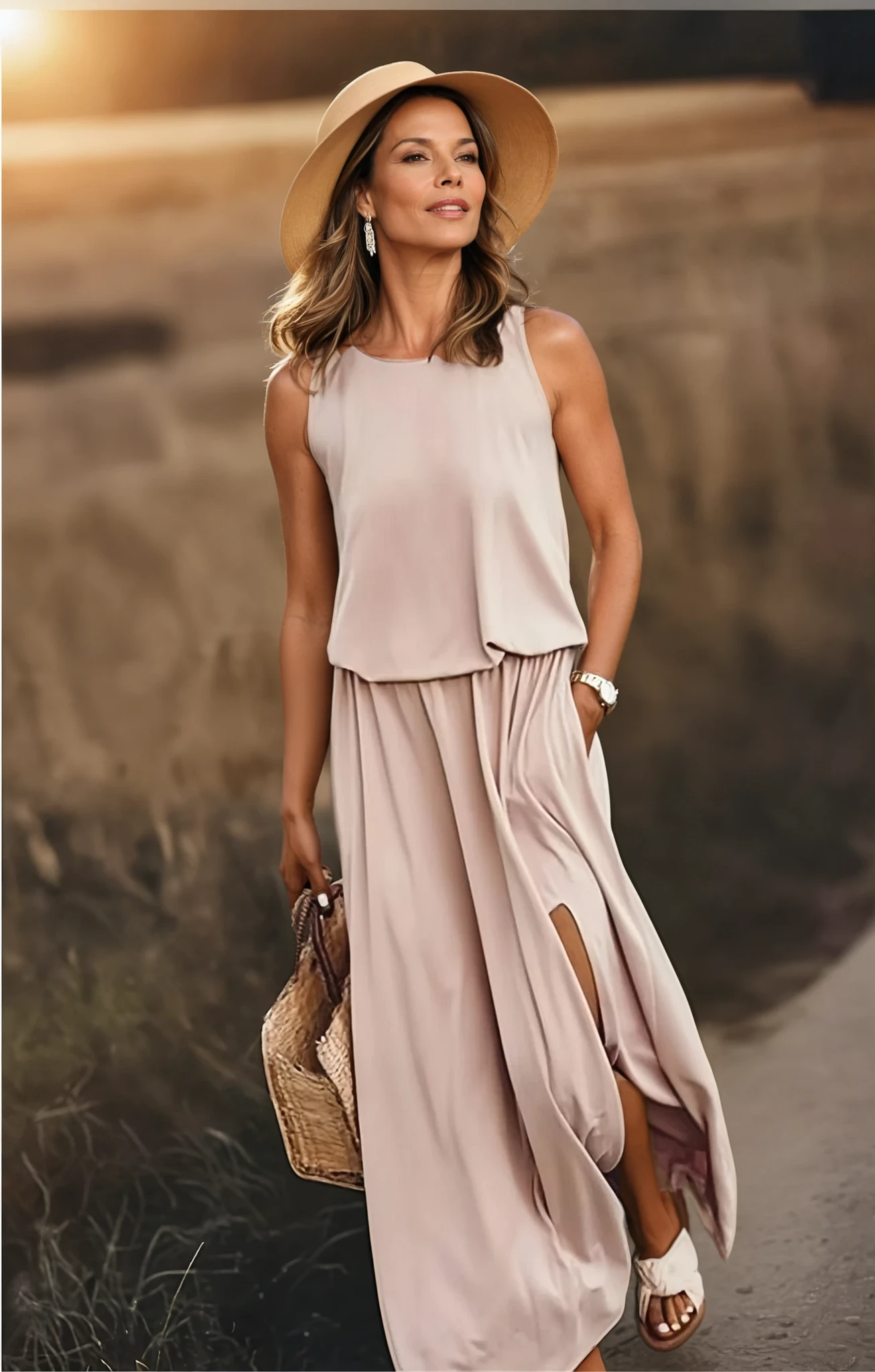 Veda | Women's Sleeveless Round Neck Midi Dress
