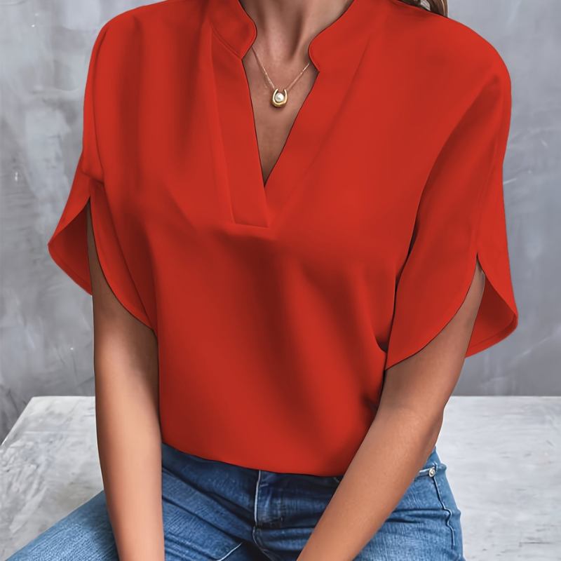 Noelle | Women's Split Neck Flutter Sleeve Blouse
