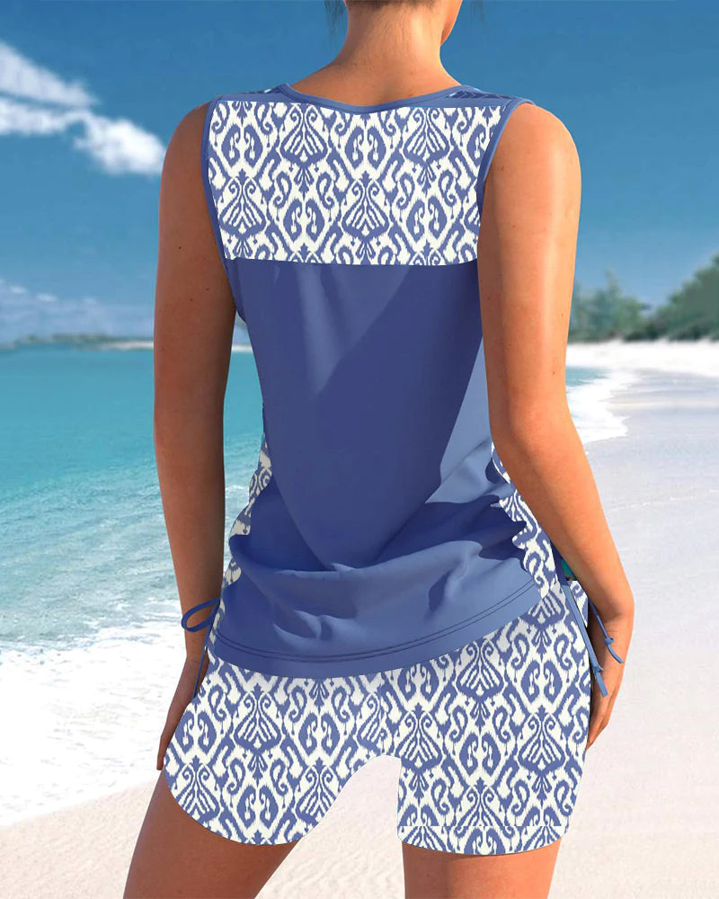 Zara | Women's Geometric Print V-Neck Tankini Top