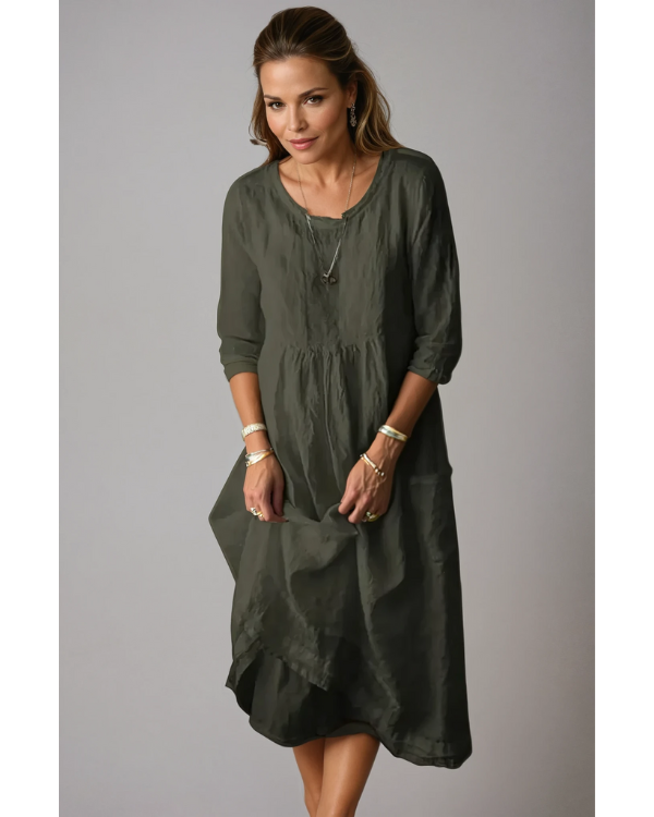 Elara | Women's Round Neck 3/4 Sleeve Midi Dress