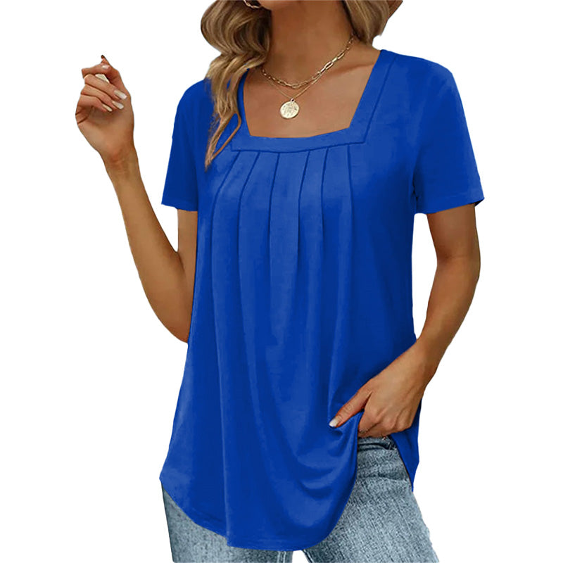Ariana | Women's Pleated Square Neck Short Sleeve Top