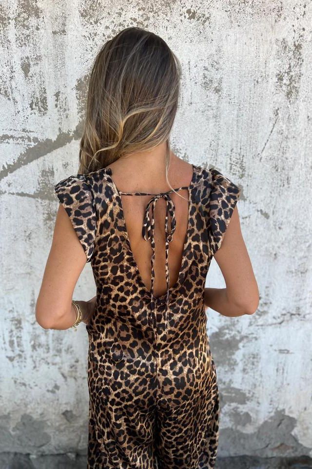 Chloe | Women's Leopard Print Ruffle Sleeve Wide-Leg Jumpsuit