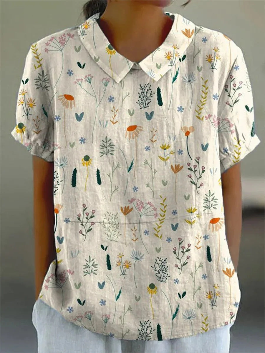Nora | Women's Botanical Print Collared Blouse