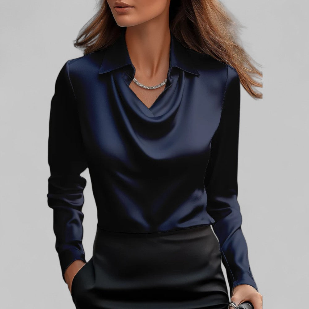 Vera | Women's Satin Draped Long Sleeve Top