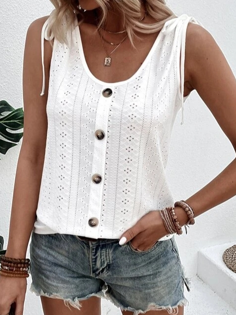 Nina | Women's Sleeveless Button-Front Textured Tank Top