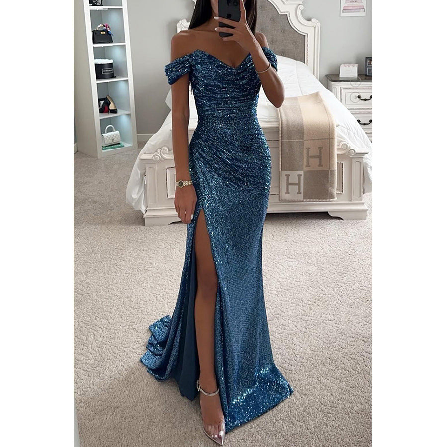 Isla | Women's Off-Shoulder Sequin High Slit Maxi Dress