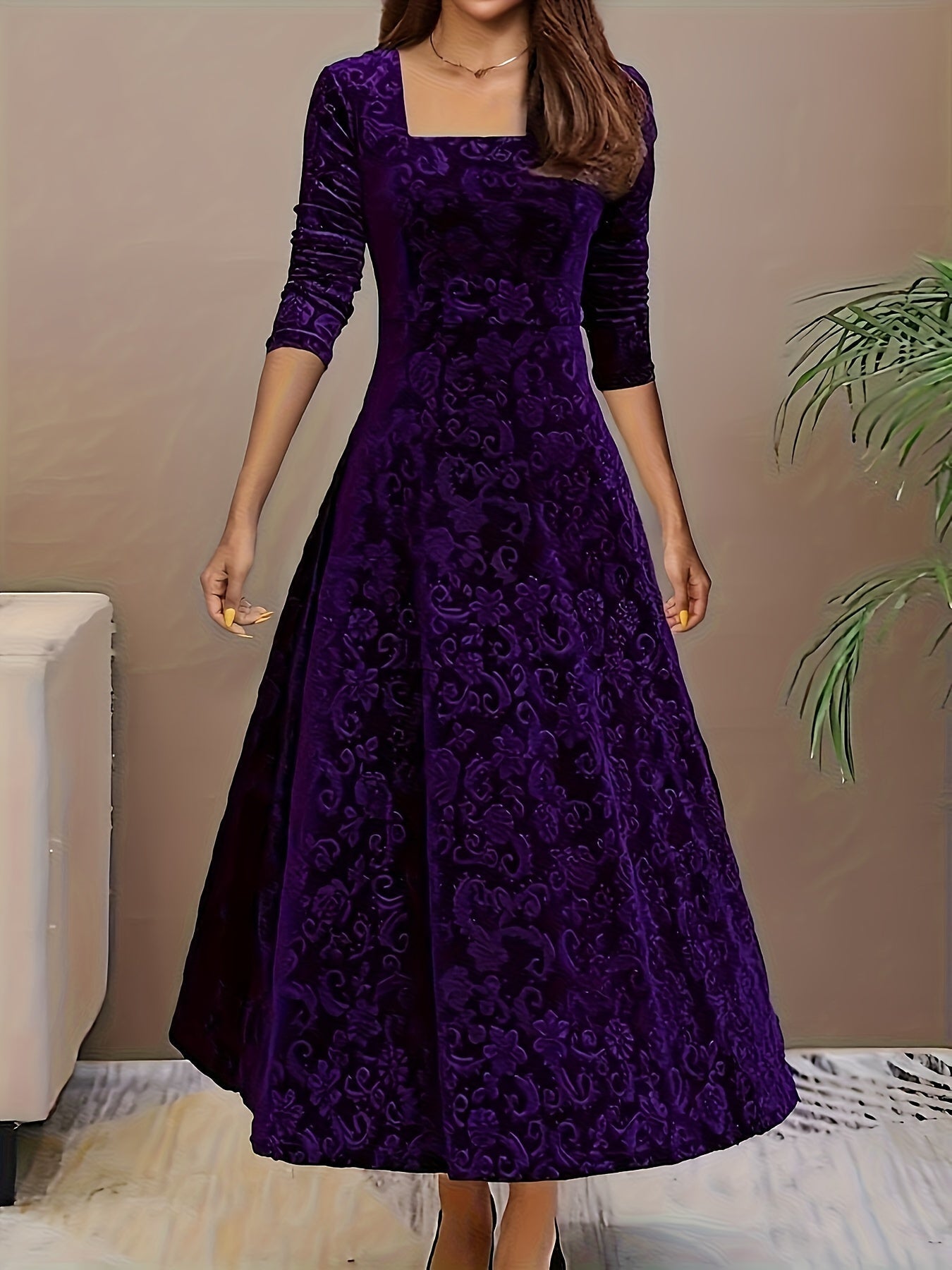 Ariana | Women's Embroidered Velvet Maxi Dress