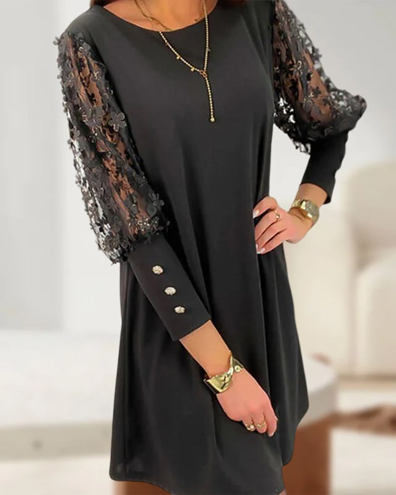 Vera | Women's Lace Detail Sheer Sleeve Mini Dress