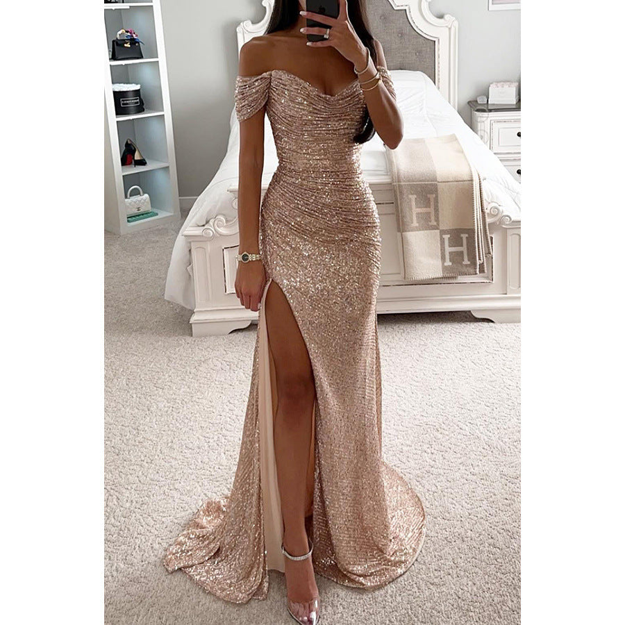Isla | Women's Off-Shoulder Sequin High Slit Maxi Dress