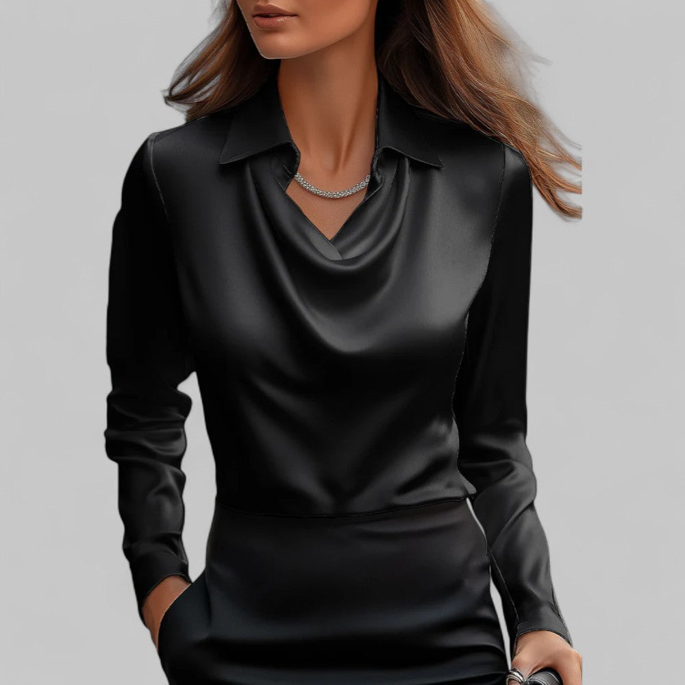 Vera | Women's Satin Draped Long Sleeve Top