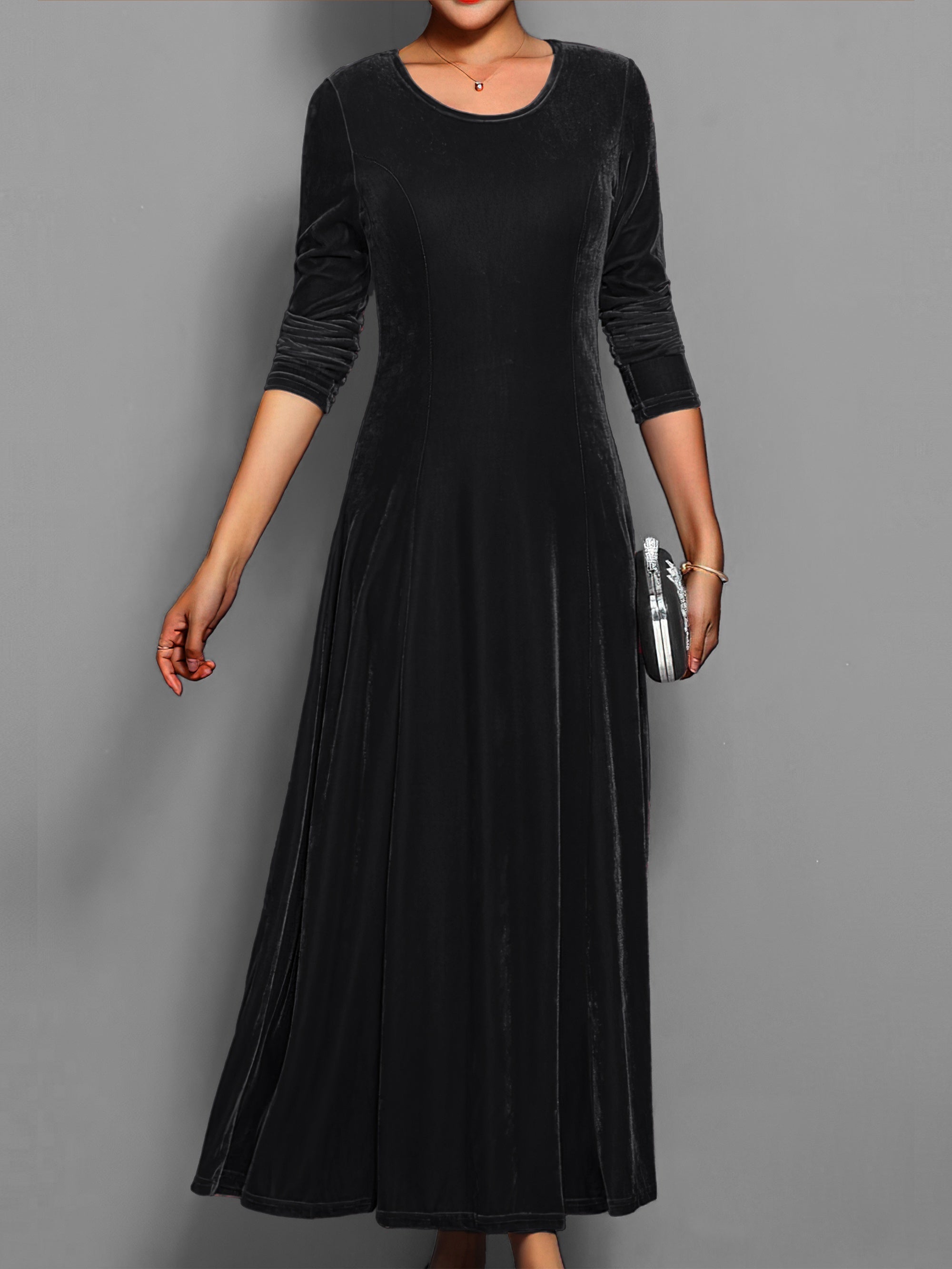 Elisea | Women's Long Sleeve Velvet Maxi Dress