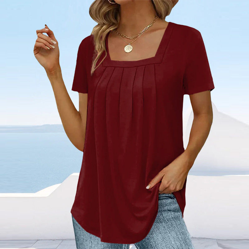 Nina | Women's Square Neck Pleated Front Blouse