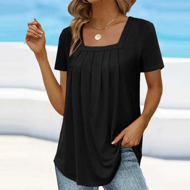 Ariana | Women's Pleated Square Neck Short Sleeve Top