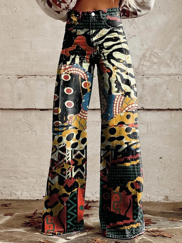 Lina | Women's Floral Pattern Wide-Leg Denim Jeans