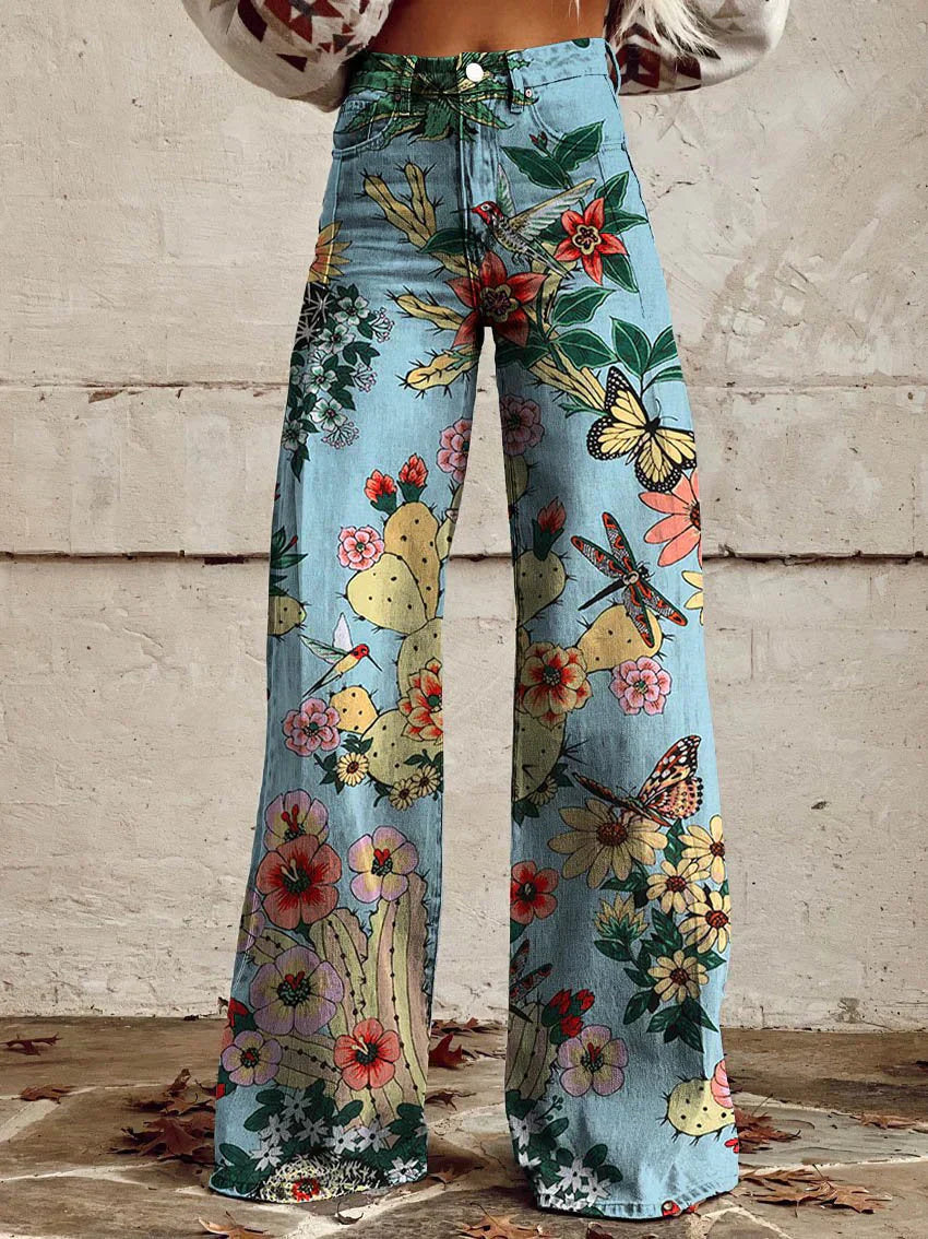 Kiana | Women's Floral Wide-Leg Denim Pants